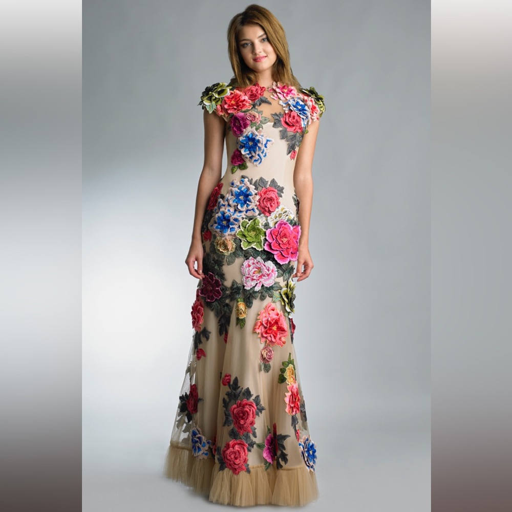TAKING OFFERS Basix Black Label Multi Applique Gown